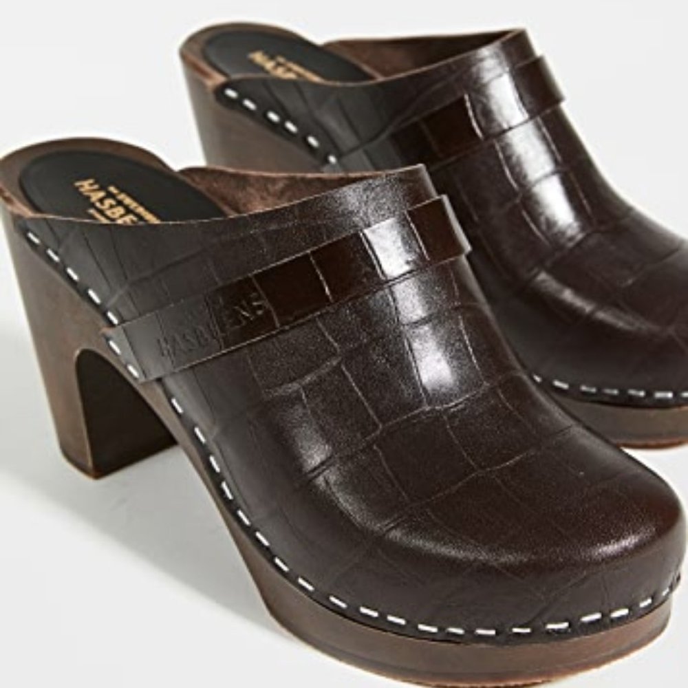 Gently Used Swedish Hasbeens Slip In High, Dark Brown Croc